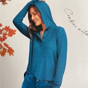 CAbi Riff Hoodie Charcoal Moroccan Blue Style #4191